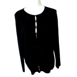 Rena Rowan Women's Long Sleeve Black Beaded Cardigan Sweater Size 1X